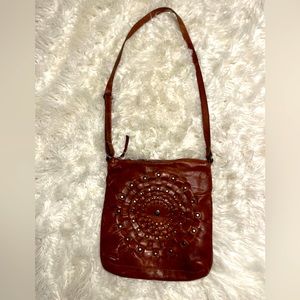 Vilenca Brown Leather Design Shoulder Bag